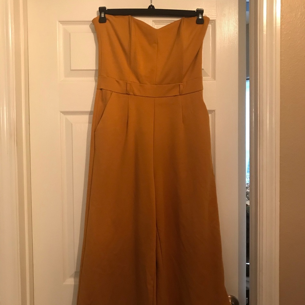 Strapless Wide-Leg Jumpsuit in Mustard